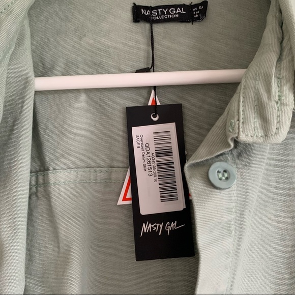 Nasty Gal Oversized Olive Denim Shirt Jacket - Picture 3 of 3